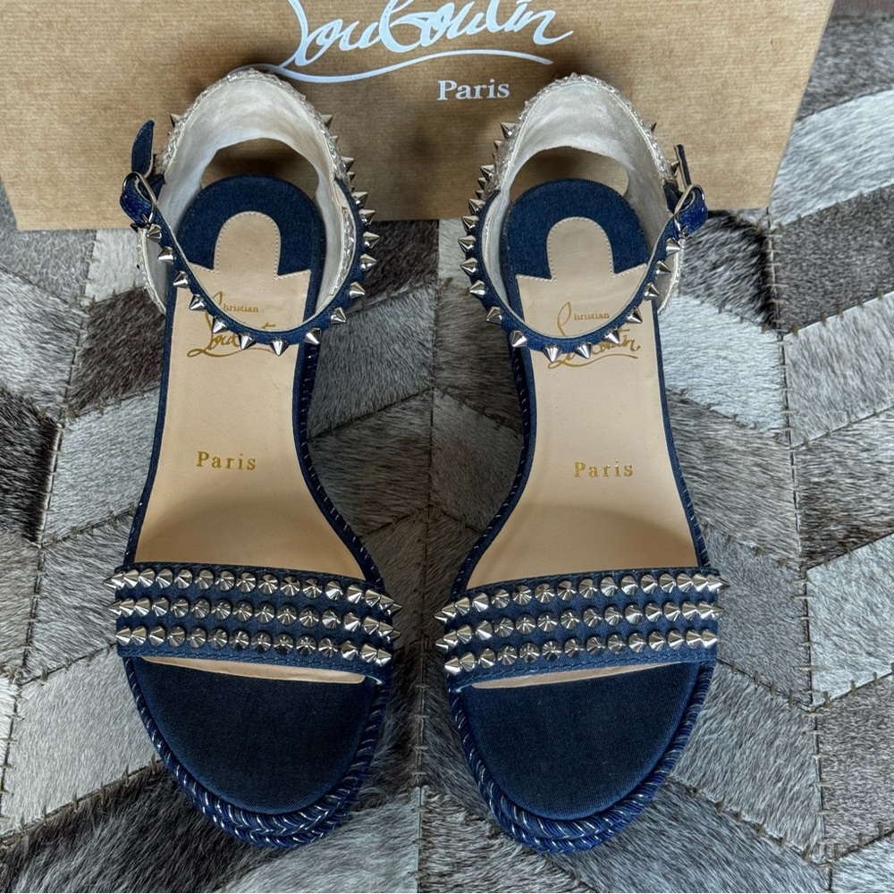 Christian Louboutin MADMONICA 60 Spiked Stud Platform Wedge Sandals Shoes - Picture 6 of 9